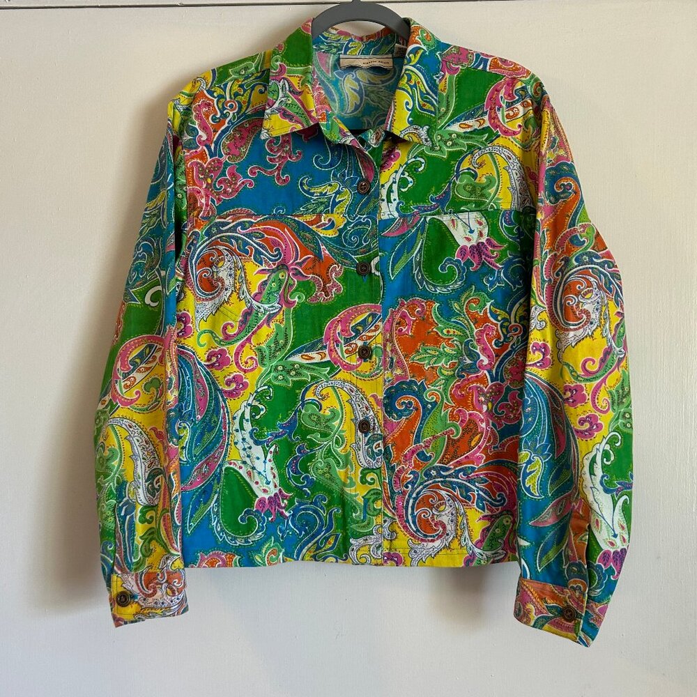 Carrie Allen Paisley Beaded Sequin Jacket Womens Medium 100% Cotton Boho Bling